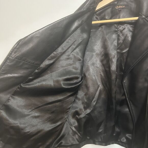 Quince Biker Jacket 100% Sheep Moto Leather Black - Women’s Large - Picture 8 of 15